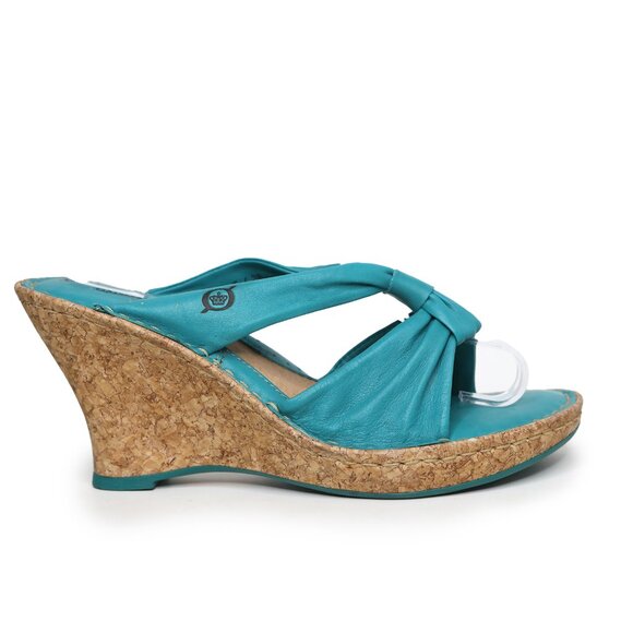 Born Driless Monte Carlo Leather Cork Wedge Sandal Turquoise Blue Strappy Mule - Picture 3 of 11